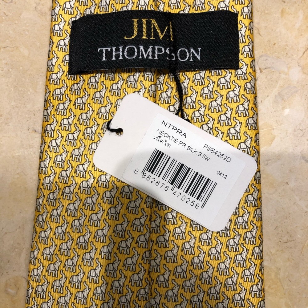 NWT Jim Thompson Neck Silk Tie Golden Blue Yellow Elephant
